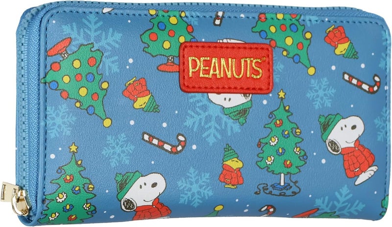 Bio World Peanuts Zip Around Wallet Snoopy and Woodstock Christmas Design Faux Leather Clutch - Image 1